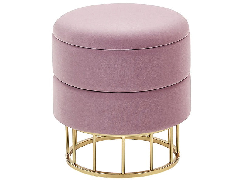 Storage Pouffe Pink Polyester Velvet Upholstery Gold Base Glamorous Design Living Room Accessories Beliani