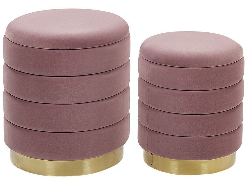 Set of 2 Storage Pouffes with Storage Yellow Velvet Upholstery Gold Stainless Steel Base Modern Design Beliani