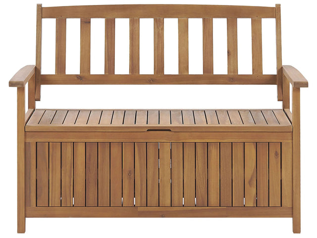Outdoor Bench with Storage Solid Acacia Wood 2 Seater 120 cm Light Colour Rustic Style Beliani