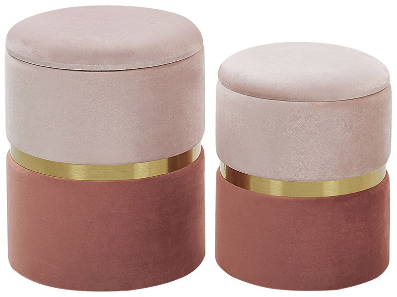 Set of 2 Storage Pouffes Light and Dark Pink Polyester Velvet Upholstery Footstool Retro Design Beliani