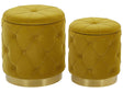 Set of Storage Pouffes Mustard Polyester Velvet Button Tufted Upholstery Golden Base Retro Design Beliani