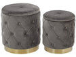 Set of Storage Pouffes Grey Polyester Velvet Button Tufted Upholstery Golden Base Retro Design Beliani