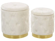 Set of Storage Pouffes White Polyester Velvet Button Tufted Upholstery Golden Base Retro Design Beliani