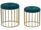 Set of 2 Nesting Pouffes Teal Blue Seat Polyester Velvet Upholstery Golden Iron Base Modern Design Beliani