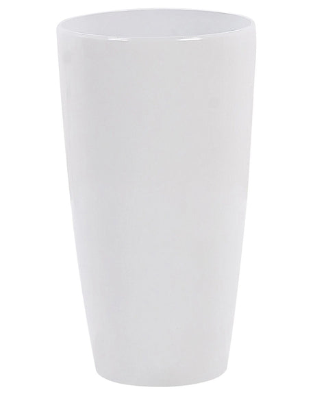 Indoor Outdoor Plant Flower Pot White Stone Mixture High Gloss Round Tall 40 cm Modern Design Beliani