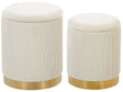 Set of 2 Storage Pouffes White Polyester Velvet Upholstery Gold Base Modern Design Horizontal Tuft Living Room Accent Piece Beliani