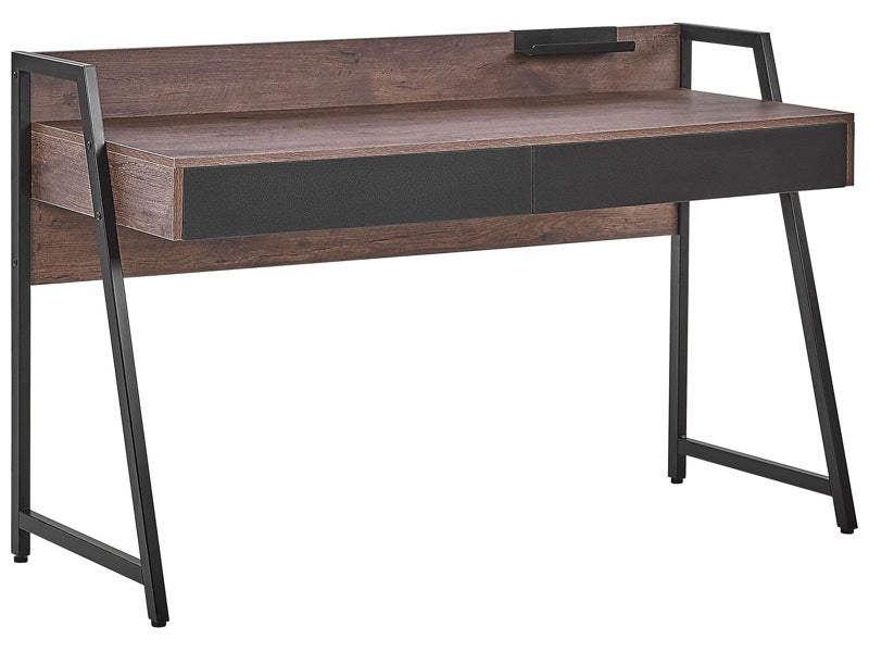 Home Office Desk Dark Wood Top 120 x 50 cm Black Metal Frame with 2 Drawers Beliani