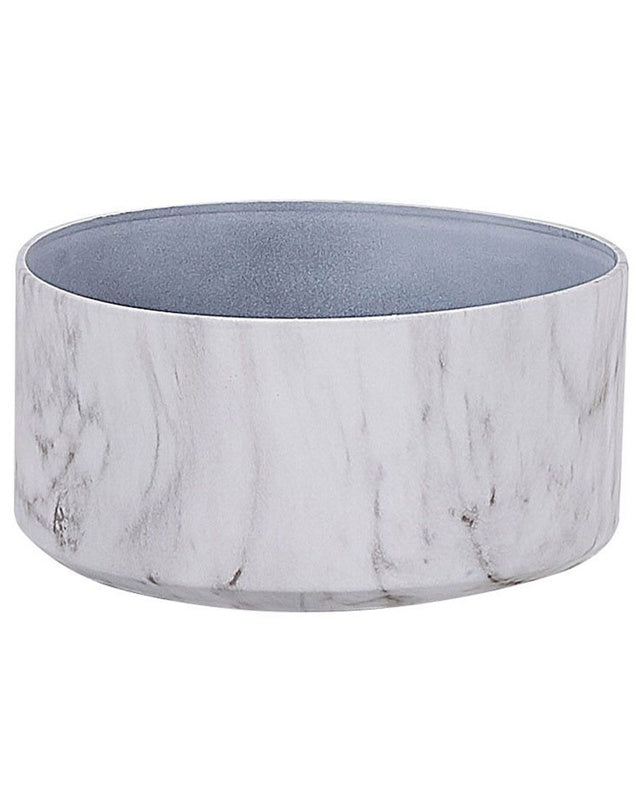 Indoor Outdoor Plant Flower Pot White Marble Effect Stone Mixture Round 35 cm Modern Design UV Resistant Beliani