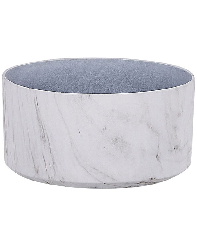 Indoor Outdoor Plant Flower Pot White Marble Effect Stone Mixture Round 43 cm Modern Design UV Resistant Beliani