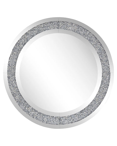Wall Mounted Hanging Mirror Silver Round 70 cm Modern Glamour Living Room Bedroom Decoration Beliani