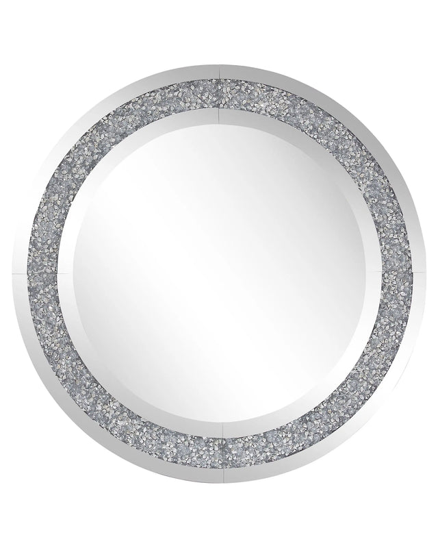 Wall Mounted Hanging Mirror Silver Round 70 cm Modern Glamour Living Room Bedroom Decoration Beliani