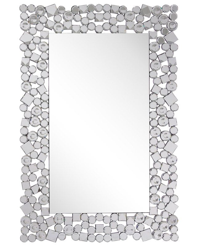 Wall Mounted Hanging Mirror Silver Rectangular 60 x 90 cm Modern Glamour Living Room Bedroom Decoration Beliani