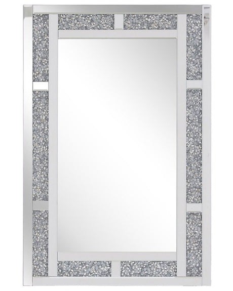 Wall Mounted Hanging Mirror Silver Rectangular 60 x 90 cm Modern Glamour Living Room Bedroom Decoration Beliani