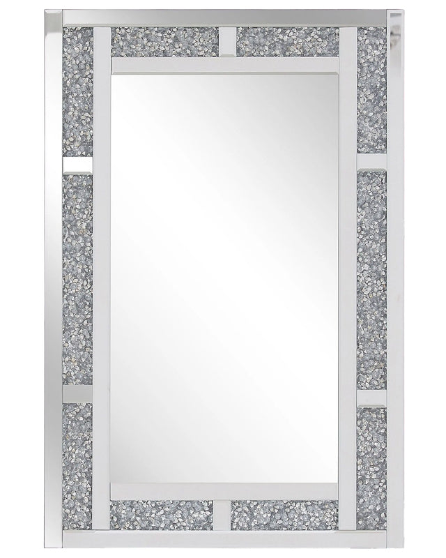 Wall Mounted Hanging Mirror Silver Rectangular 60 x 90 cm Modern Glamour Living Room Bedroom Decoration Beliani