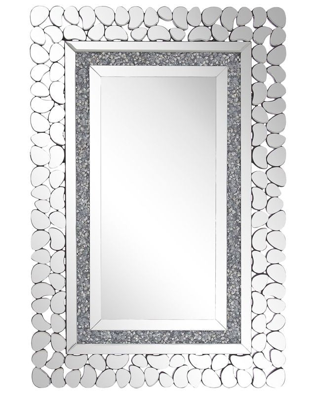 Wall Mounted Hanging Mirror Silver Rectangular 60 x 90 cm Modern Glamour Living Room Bedroom Decoration Beliani