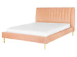 EU King Size Panel Bed 5ft3 Peach Pink Velvet Slatted Base High Headrest Vintage Beliani