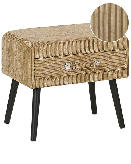 Side Table with Storage Beige Corduroy Black Legs 46 x 50 x 35 cm Suitcase Beliani