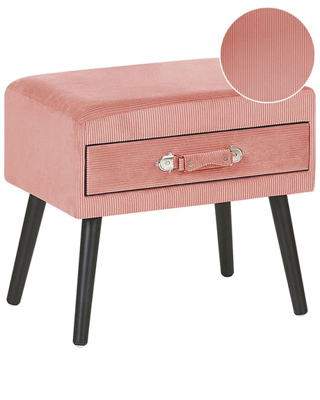 Side Table with Storage Pink Corduroy Black Legs 46 x 50 x 35 cm Suitcase Beliani