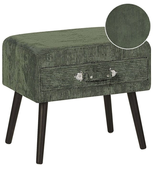 Side Table with Storage Dark Green Corduroy Black Legs 46 x 50 x 35 cm Suitcase Beliani