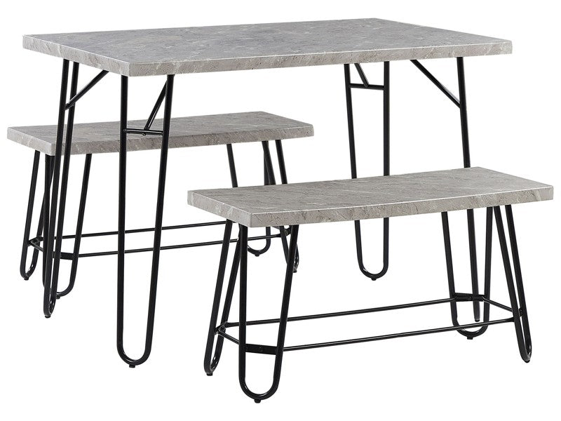 Dining Set Grey and Black Marble Veneer Top 2 Benches 4 Seats Industrial Beliani