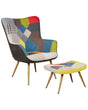 Wingback Chair with Ottoman Multicolour Fabric Buttoned Retro Style Patchwork Beliani