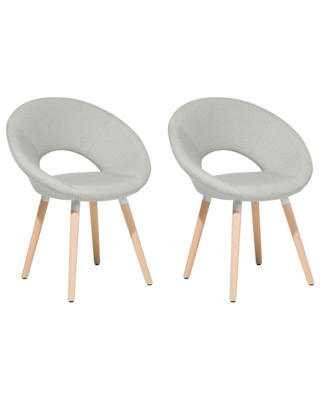 Set of 2 Dining Chairs Light Grey Fabric Upholstery Light Wood Legs Modern Eclectic Style Beliani