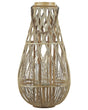 Lantern Light Bamboo Wood and Glass 77 cm Indoor Outdoor Woven Candle Holder Scandinavian Boho Beliani