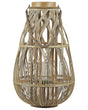 Lantern Light Bamboo Wood and Glass 56 cm Indoor Outdoor Woven Candle Holder Scandinavian Boho Beliani