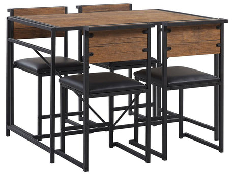 Dining Set Dark Wood Top Black Steel Legs Rectangular Table 110 x 70 cm 4 Chairs Upholstered Seats Modern Industrial Beliani