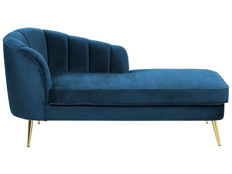 Chaise Lounge Navy Blue Velvet Upholstery Gold Metal Legs Left Hand Beliani