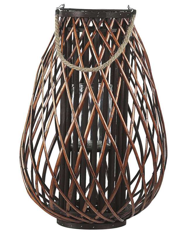 Lantern Brown Willow Wood 60 cm Rope Handle Decorative Candle Holder Beliani