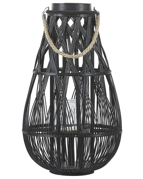 Lantern Black Bamboo Wood and Glass 56 cm Indoor Outdoor Scandinavian Beliani