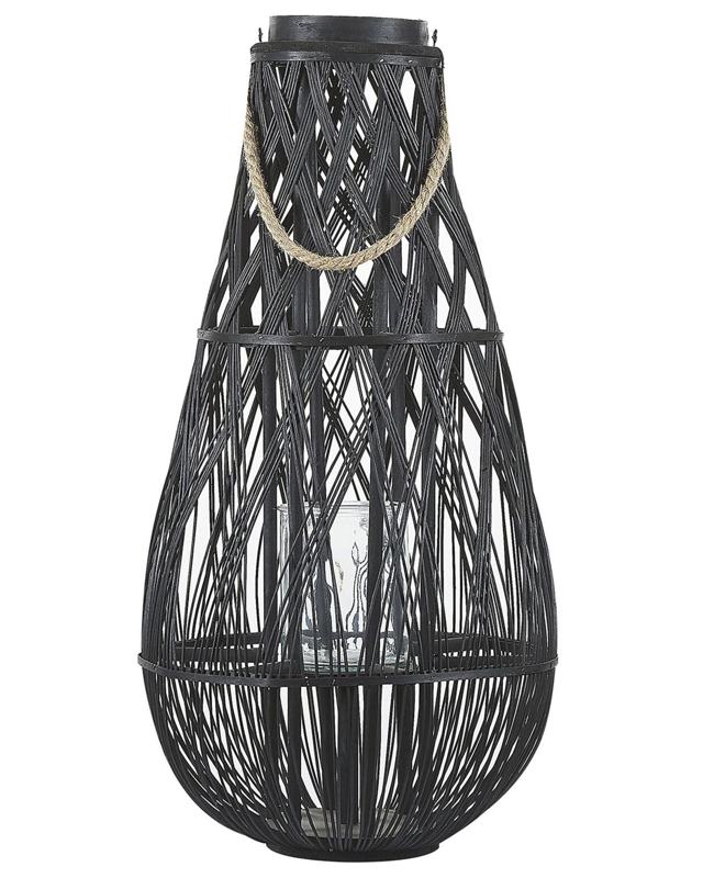 Lantern Black Bamboo Wood and Glass 75 cm Indoor Outdoor Scandinavian Beliani