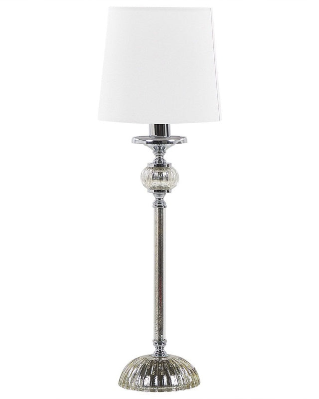 Table Lamp Silver Metal Base White Empire Shade Glass Accents Shade Beliani