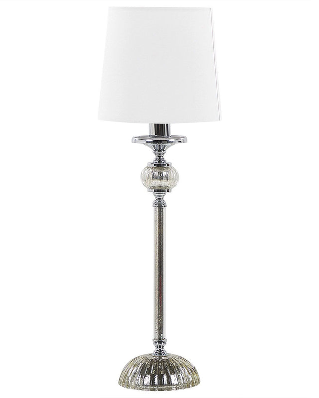 Table Lamp Silver Metal Base White Empire Shade Glass Accents Shade Beliani