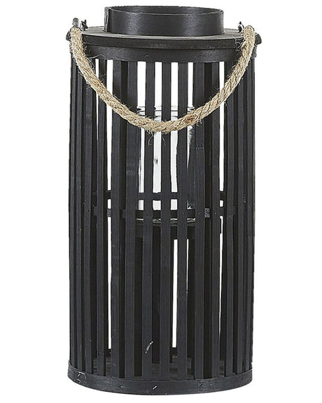 Lantern Black Willow Wood 40 cm with Candle Holder Natural Boho Style Beliani