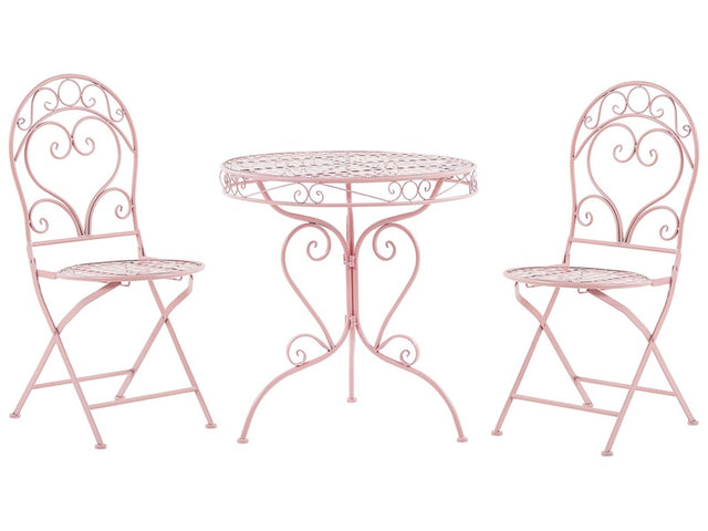 Garden Bistro Set Pink Metal Powder Coated 3 Piece Table and Chairs Beliani