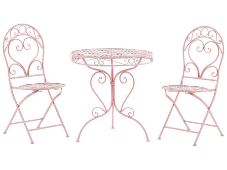 Garden Bistro Set Pink Metal Powder Coated 3 Piece Table and Chairs Beliani