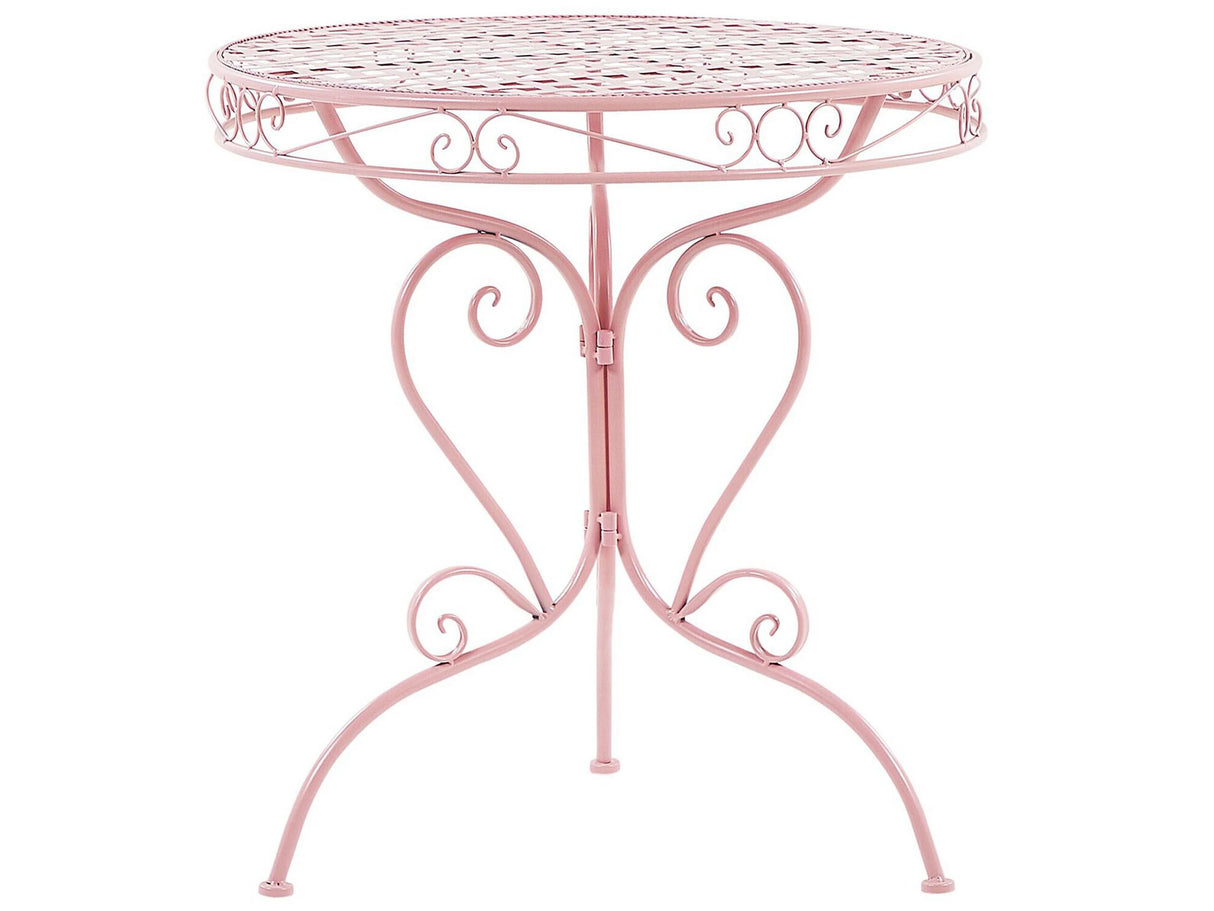 Outdoor Bistro Table Pink Metal Powder Coated Decorative Scrollwork Beliani