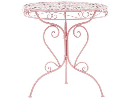Outdoor Bistro Table Pink Metal Powder Coated Decorative Scrollwork Beliani
