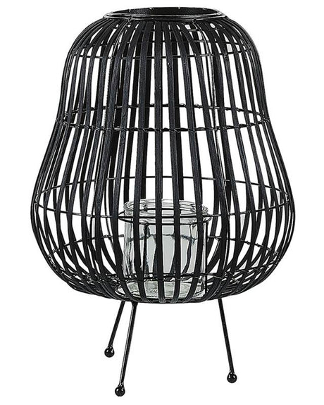 Lantern Black Willow Wood 44 cm with Candle Holder Standing Decoration Beliani