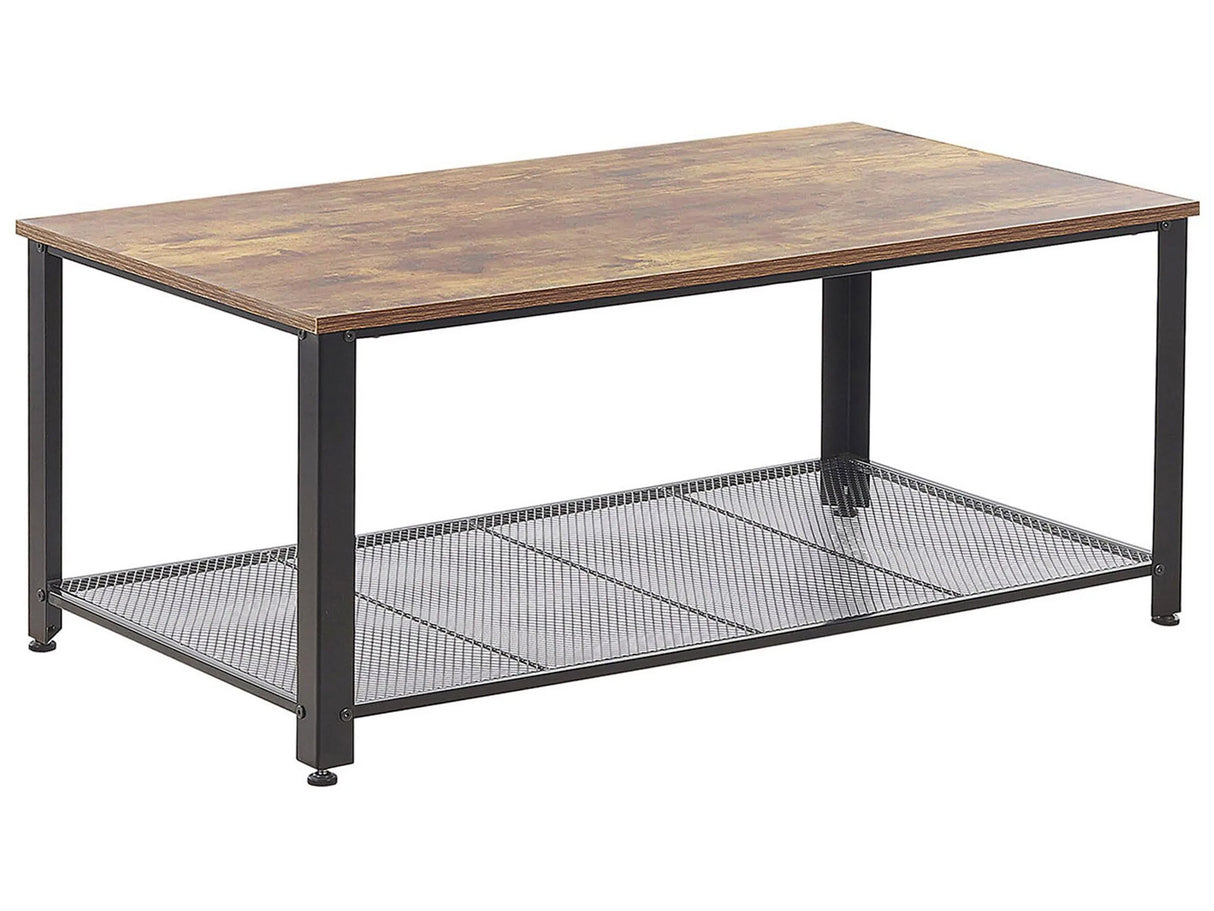 Coffee Table Dark Wood Tabletop Metal Black Frame Industrial Shelf Rectangular 106 x 60 cm Beliani