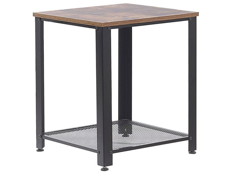 Side End Table Dark Wood Tabletop Metal Black Frame Industrial Shelf Square 45 x 45 cm Beliani