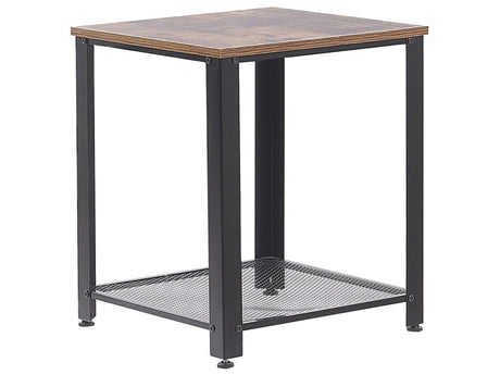 Side End Table Dark Brown Tabletop Metal Black Frame Industrial Shelf Square 45 x 45 cm Beliani