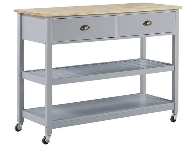 Kitchen Trolley Grey Light Wood Top 2 Shelves 2 Cutlery Drawers Casters Scandinavian Modern Beliani