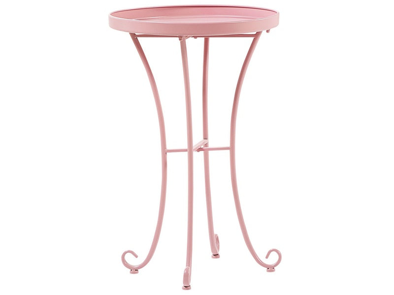 Garden Side Table Pink Metal Round 40 cm Outdoor Vintage Style Beliani