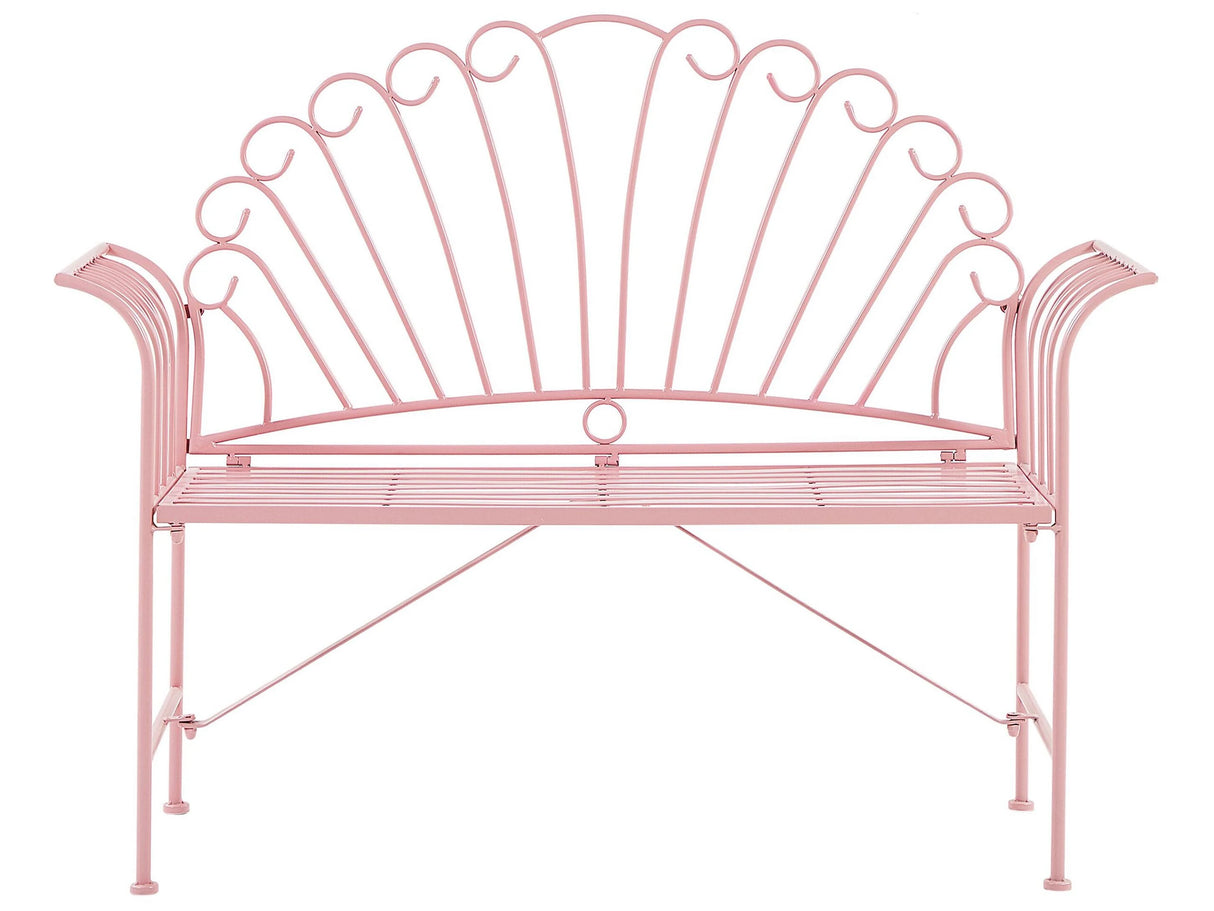 Outdoor Bench Pink Metal 2 Seater Flared Armrests Vintage Style Beliani