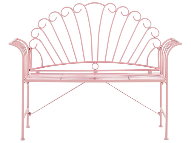 Outdoor Bench Pink Metal 2 Seater Flared Armrests Vintage Style Beliani