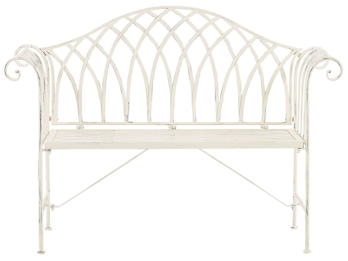 Outdoor Garden Bench White Metal 2 Seater 130 cm Flared Armrests Vintage Style Beliani