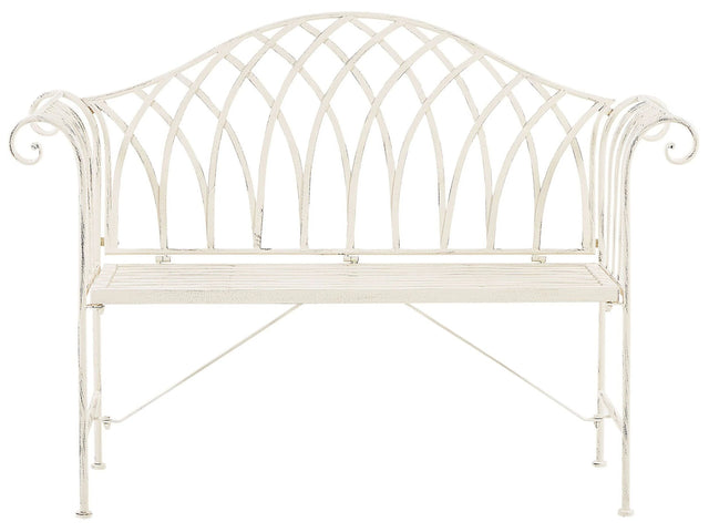 Outdoor Garden Bench White Metal 2 Seater 130 cm Flared Armrests Vintage Style Beliani